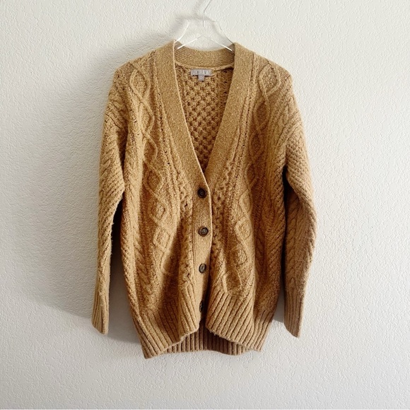 J.CREW Cable Knit Stretch Cardigan Sweater Tan XS Wool Blend - Picture 2 of 12